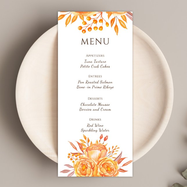 Menu Chic Rustique Burnt Orange Floral Terracotta Maria (Créateur téléchargé)