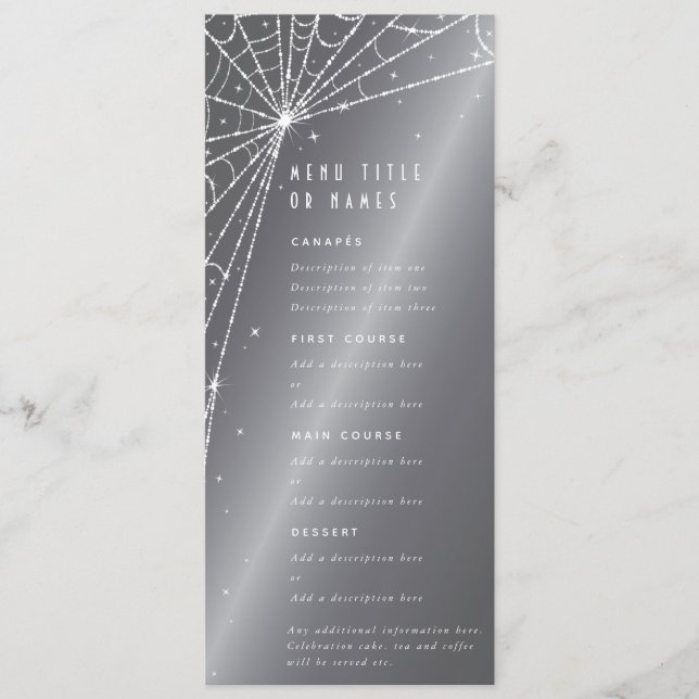 Menu Chic toile d'araignée diamantée gris argenté plat  (Devant)