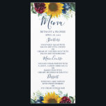 Menu Chic Tournesol Bourgogne Marine Mariage floral ble<br><div class="desc">Chic Sunflower Bourgogne Marine Blue Floral Mariage Menu</div>