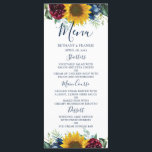 Menu Chic Tournesol Bourgogne Marine Mariage floral ble<br><div class="desc">Chic Sunflower Bourgogne Marine Blue Floral Mariage Menu</div>