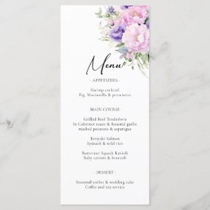 Menu Chic violet lavande rose violet Mariage floral