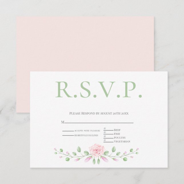 Menu Choix RSVP - Accent Floral Rose (Devant / Derrière)