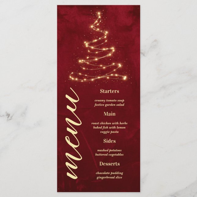 Menu Christmas Party Red Velvet with Tree Manu Card (Devant)