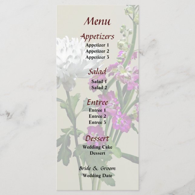 Menu Chrysanthème blanc et Muflier pourpre (Devant)