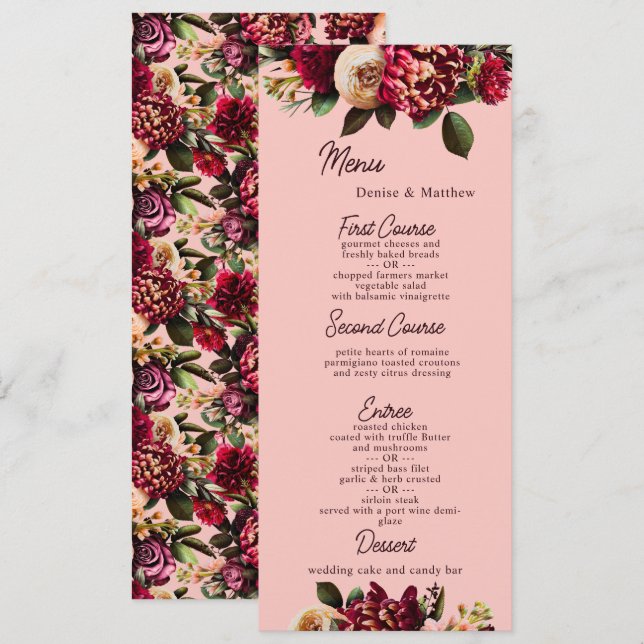 Menu Chrysanthème romantique sur Gossamer Pink (Devant / Derrière)