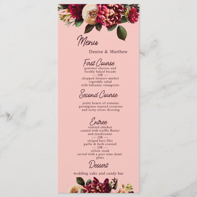 Menu Chrysanthème romantique sur Gossamer Pink (Devant)