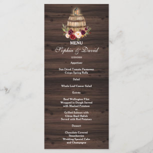 Menu Chute Burgundy Vin Baril Floral Baril Mariage