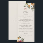 Menu Chute Floral Monogramme Mariage Aquarelle ivoire<br><div class="desc">Chute Floral Monogram menu Mariage,  avec un design simple avec des fleurs d'aquarelle dans les couleurs de l'automne Modèle facile à customiser avec les espaces avant et arrière pour votre personnalisation. Si vous avez besoin d'aide,  veuillez me le faire savoir.</div>