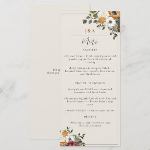 Menu Chute Floral Monogramme Mariage Aquarelle ivoire