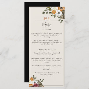 Menu Chute Floral Monogramme Mariage Aquarelle Noire