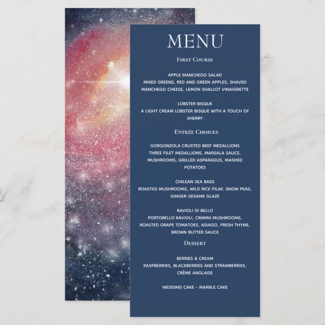 Menu Ciel de nuit moderne Galaxy bleu violet rouge (Devant / Derrière)