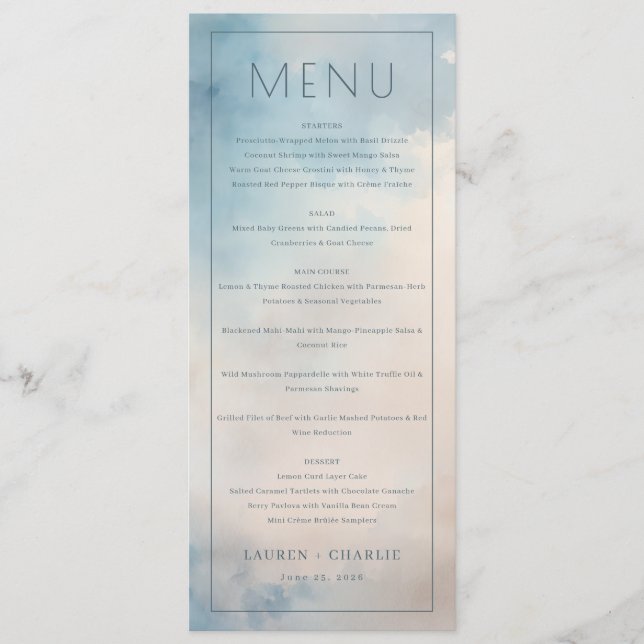 Menu Ciel nuageux bleu élégant (Devant)