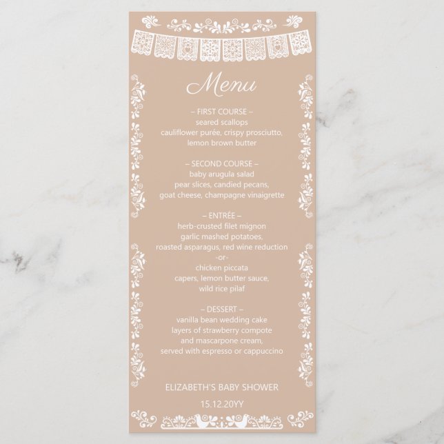 Menu Cielito Lindo Beige Papel Picado Baby Shower (Devant)
