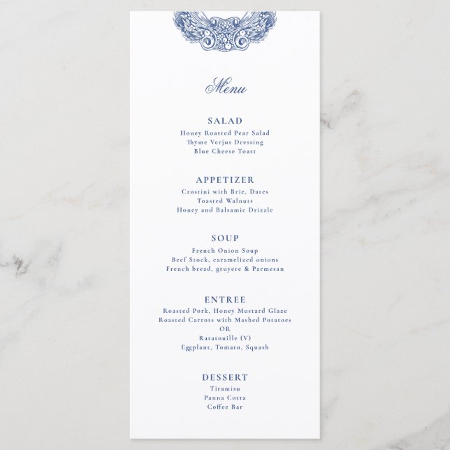 Menu Cimier baroque Bleu français Mariage antique (Devant)
