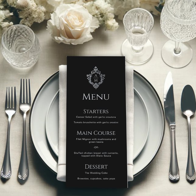 Menu Cimier noir Elegant Vintage gris Mariage (Créateur téléchargé)