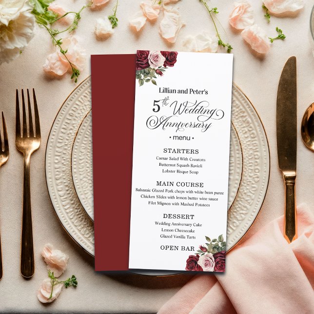 Menu Cinq ans d'anniversaire de mariage floral élégant (Créateur téléchargé)
