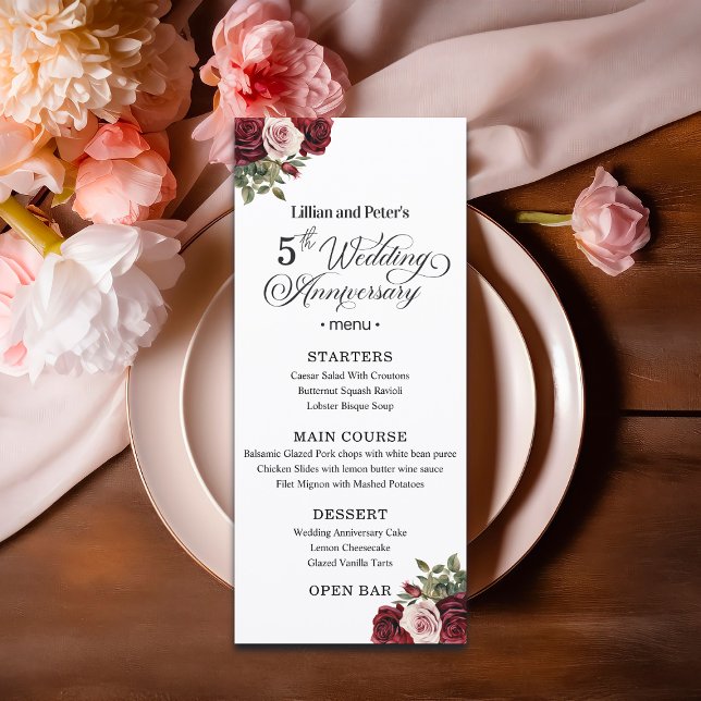 Menu Cinq ans d'anniversaire de mariage floral élégant (Créateur téléchargé)