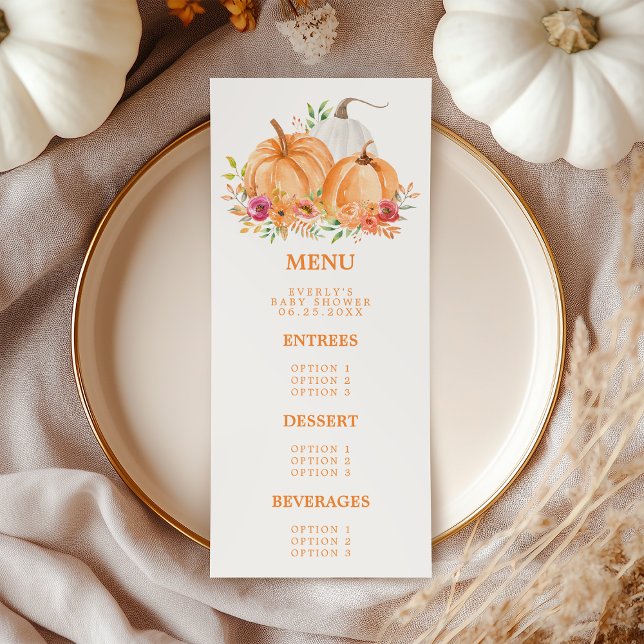Menu Citrouille d'automne Baby shower floral (Créateur téléchargé)
