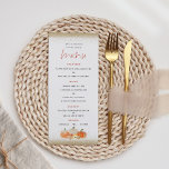 Menu Citrouille d'automne Florals Parties scintillant o<br><div class="desc">Citrouille d'automne Florals Mariage Parties scintillant or. Une touche de scintillement avec de la fausse parties scintillant en or bordant le dessus et le fond et l'automne citrouilles et fleurons orange et crème embellissés avec de la fausse parties scintillant au fond. Un élégant script set pour Menu et facile à...</div>
