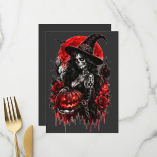 Menu Citrouille de sorcière gothique Halloween Chat noi