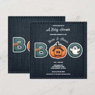 Menu Citrouille fantôme en jean denim rustique Baby Sho