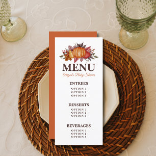 Menu Citrouille Floral Baby shower automne