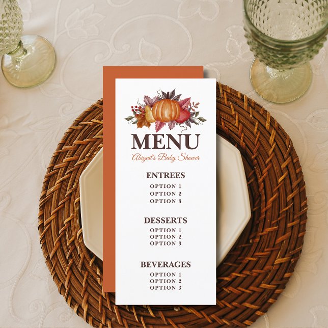Menu Citrouille Floral Baby shower automne (Créateur téléchargé)