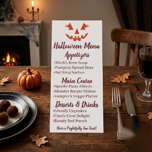 Menu Citrouille personnalisée Jack O Lantern Halloween 