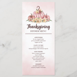 Menu Citrouille rose Floral Thanksgiving