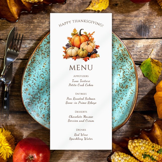 Menu Citrouille Thanksgiving Dîner (Pumpkin Thankful Thanksgiving Dinner Menu)