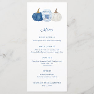Menu Citrouilles en chinoiserie bleue et blanche pour u