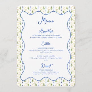 Menu Citrus Botanique Citrus Bleu & Jaune Mariage Chic