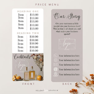 Menu Citrus Cocktails Fleurs Boho Les prix