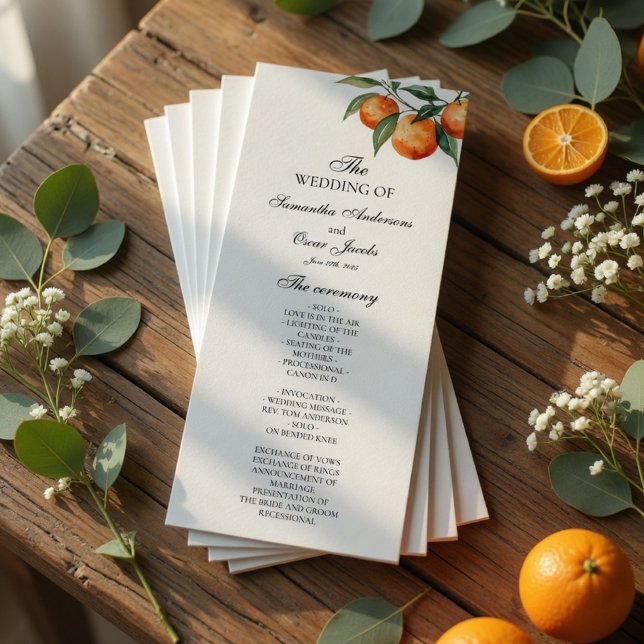 Menu Citrus Wedding Program | Mediterranean Orange  (Créateur téléchargé)