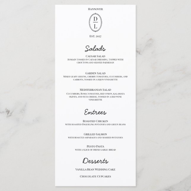 Menu Classic Chic Hand Draame Frame Mariage (Devant)