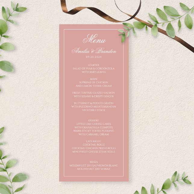 Menu Classic Dusty Rose & White Border Script Wedding (Créateur téléchargé)