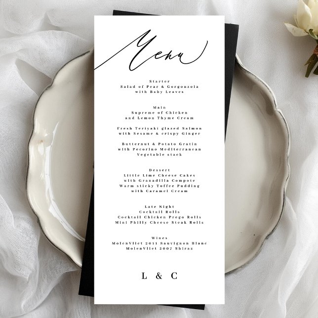 Menu Classic Elegant Noir Blanc Calligraphie (Créateur téléchargé)