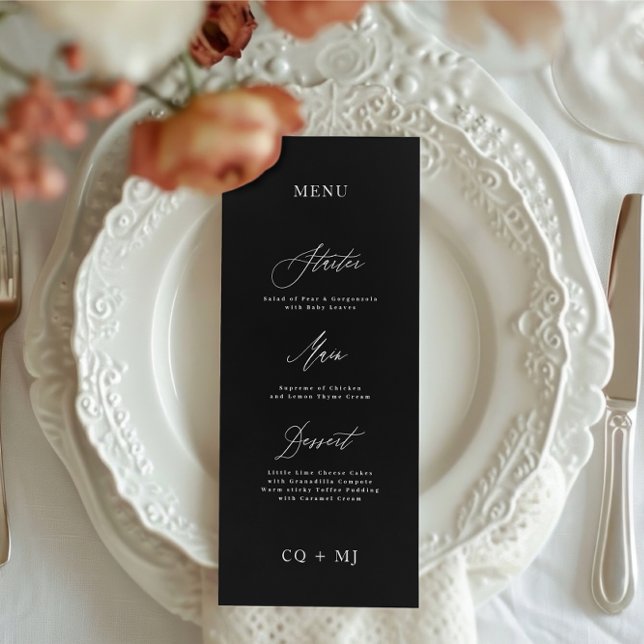 Menu Classic Elegant noir blanc Mariage de calligraphie (Créateur téléchargé)