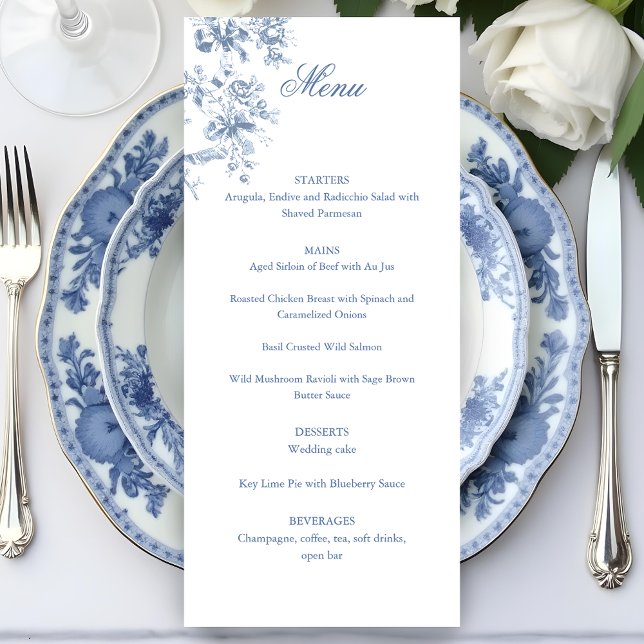 Menu Classic French Blue Flowers & Ribbons Wedding (Créateur téléchargé)