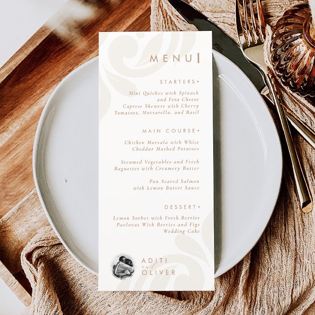 Menu Classic Minimal Damask Biscuit Beige Photo Wedding (Créateur téléchargé)