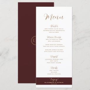 Menu Classic minimaliste Mariage Bourgogne & Or