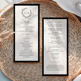 Menu Classic Monogram Wreath Wedding Program