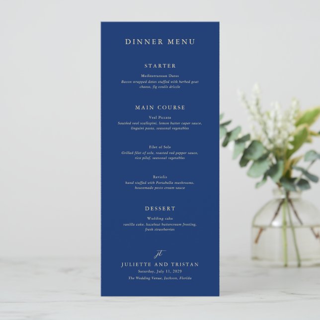 Menu Classic Navy and Cream Elegant Wedding (Debout devant)