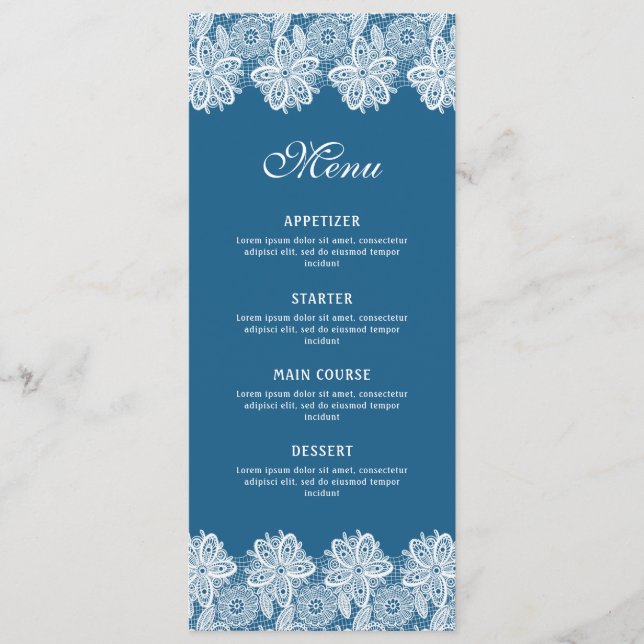 Menu Classique Broderie Blanche sur Fond Bleu (Devant)