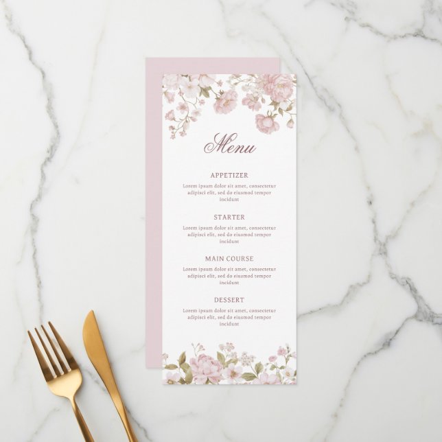 Menu Classique Fleurs Blush (Devant/Arrière en situation)