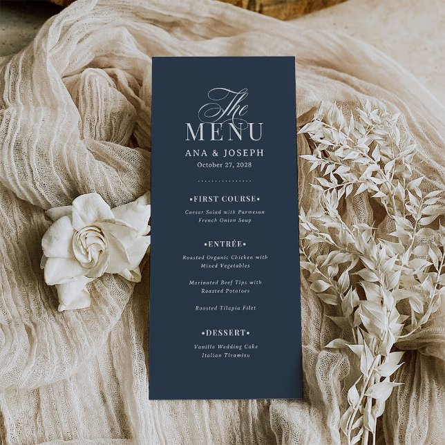 Menu Classique Luxe | Élégant Mariage Bleu Nuit (Créateur téléchargé)