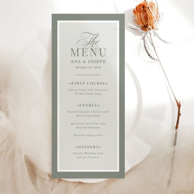 Menu Classique Luxe | Élégante Bordure Vert Sauge Maria (Créateur téléchargé)