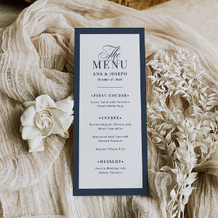 Menu Classique Luxe Mariage à bordure bleu marine et