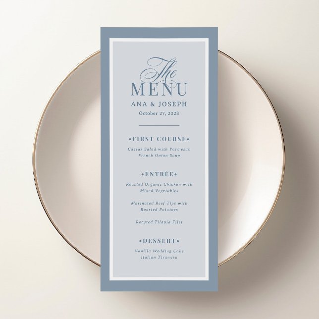 Menu Classique Luxe | Mariage à la bordure bleu poussié (Créateur téléchargé)