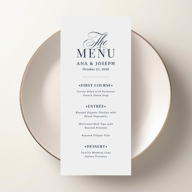 Menu Classique Luxe | Mariage élégant bleu marine et bl (Créateur téléchargé)